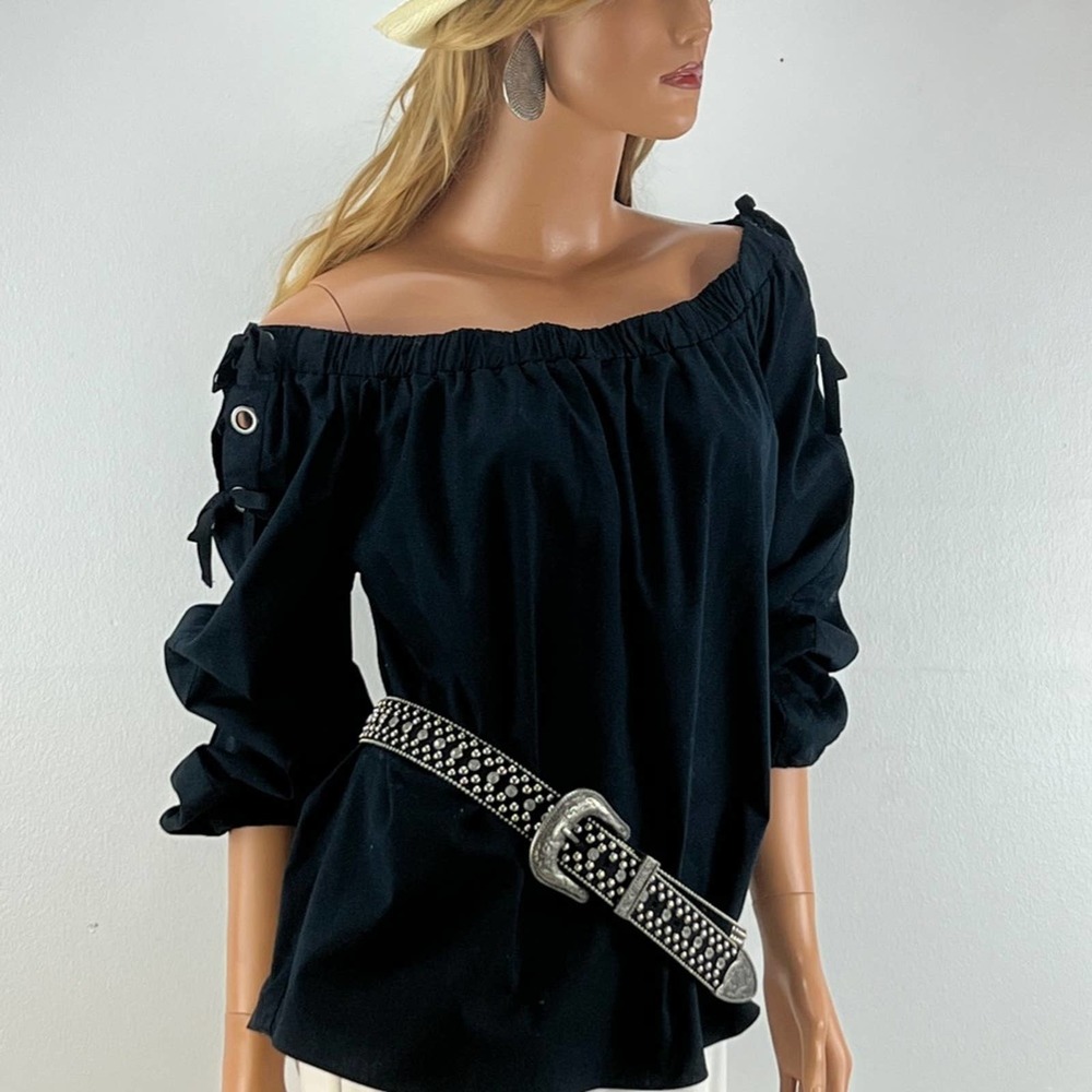 Women's  Off-the-Shoulder  Black M  Lace Up Top Rock & Republic® NWOT